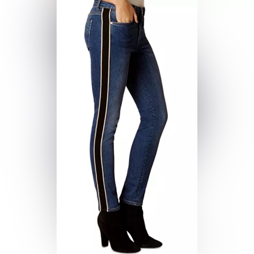 Karen Millen Blue Skinny Jeans with Black Side Stripes